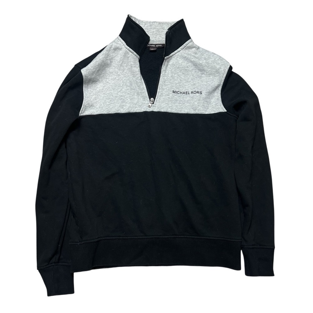 Michael Kors Mens Cotton Blend 1/4 Zip Black & Gray Pullover Sweater Size L